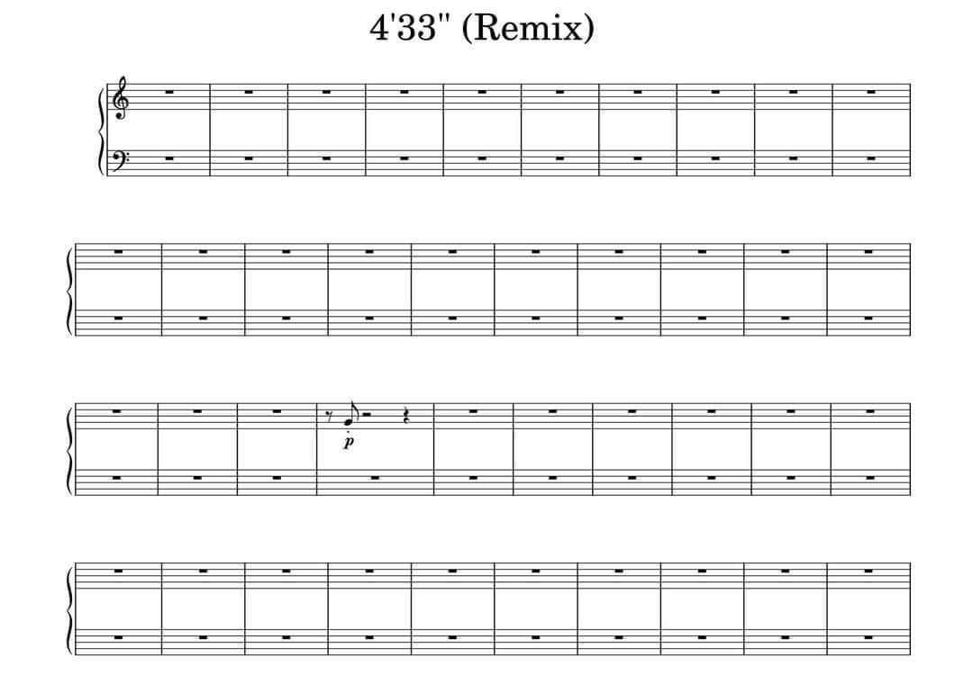 This is John Cage's 4'33" but with a 'remix' which is still just silence except for one quiet note.