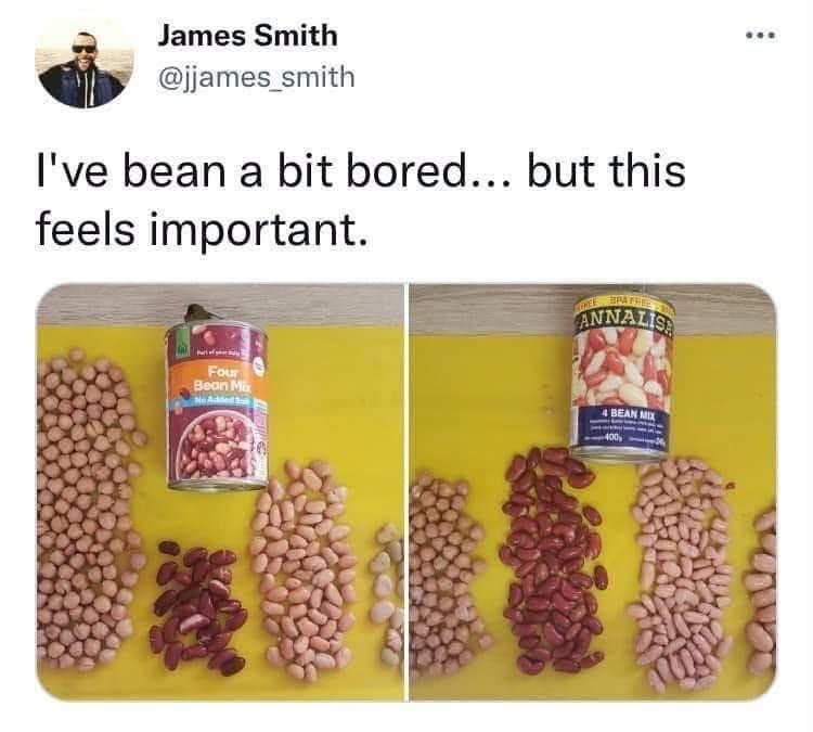 When you're bored and decide to organize your beans, but realize one can is not like the others.