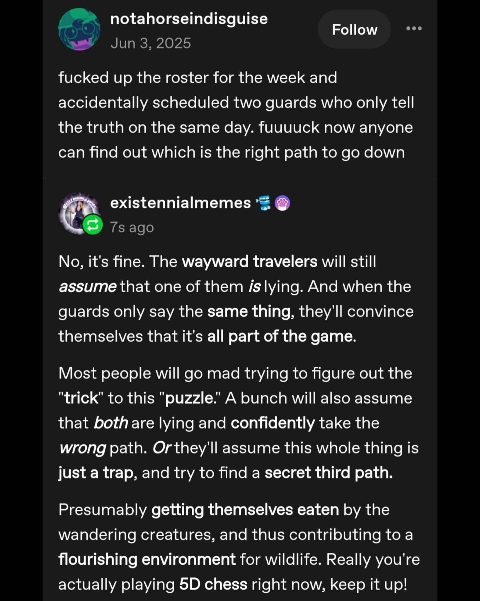 Me accidentally making a logic puzzle so hard that everyone just gets eaten by monsters