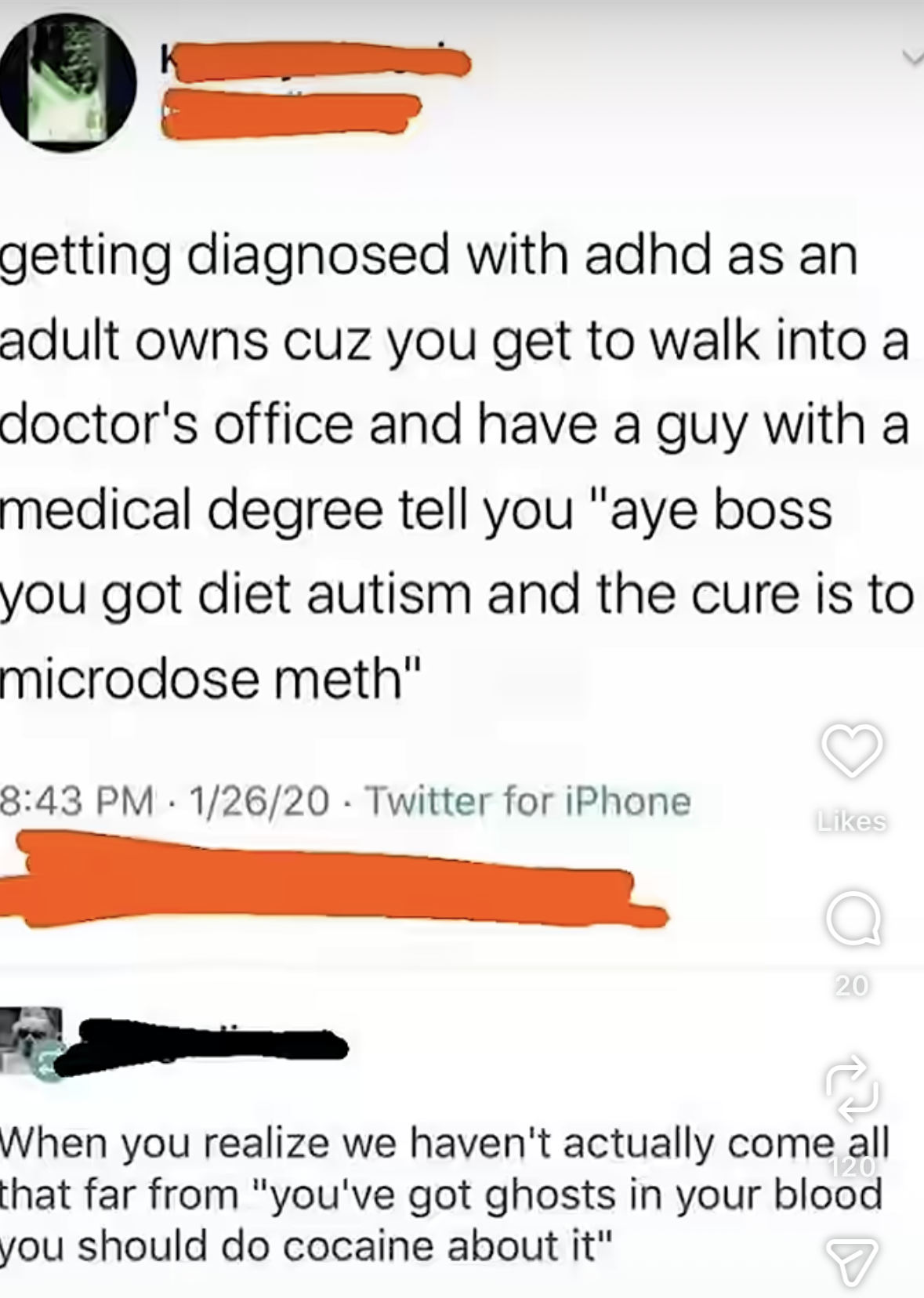 When you get diagnosed with ADHD and the doctor calls it "diet autism" with a side of microdosing meth