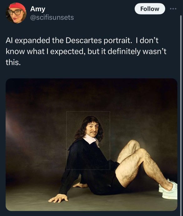 When AI tries to make Descartes a whole mood but just gives him hairy legs and dad shoes
