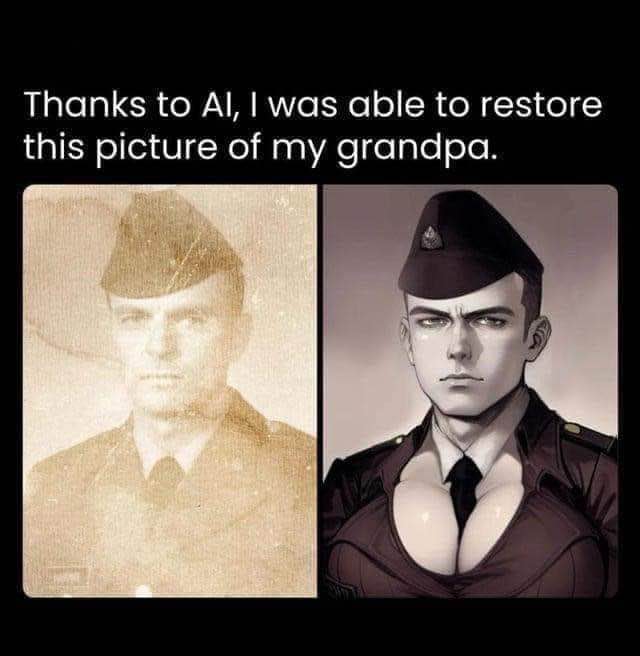 AI went a little too hard restoring this old photo of grandpa lol