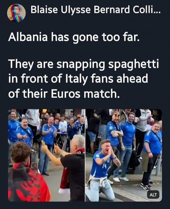 When you wanna start an international incident by breaking spaghetti in front of Italians before a match