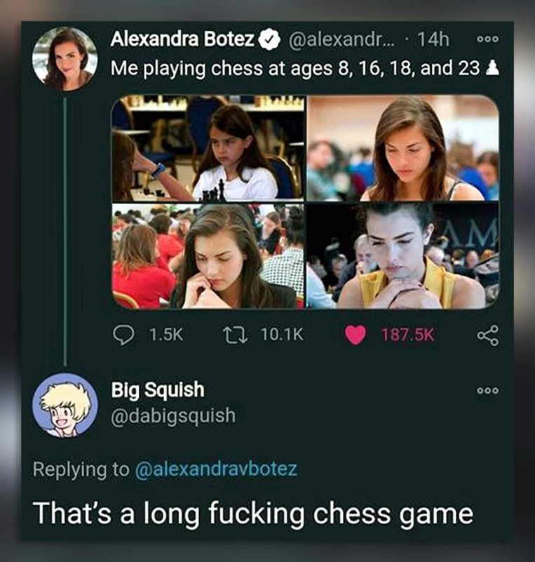 This person's chess game has spanned eight years and still their expression is exactly the same