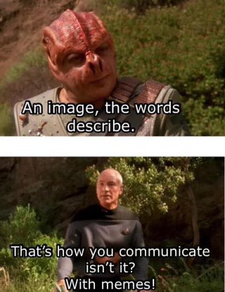 He's explaining how memes work to someone who literally doesn't get it, and then he realizes... it's memes!
