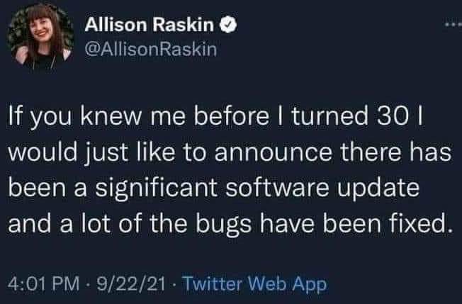 Basically, Allison Raskin just decided to stop being a mess after hitting 30 lol