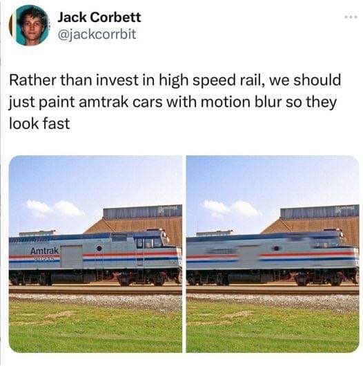 Why invest in high speed rail when you can just paint the Amtrak trains like this?