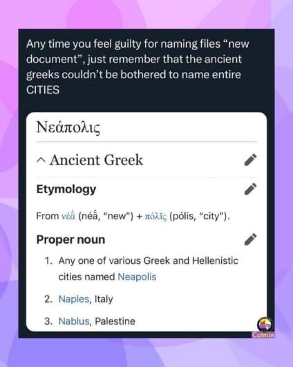 So the ancient Greeks just named cities 'New City' and apparently that's fine?