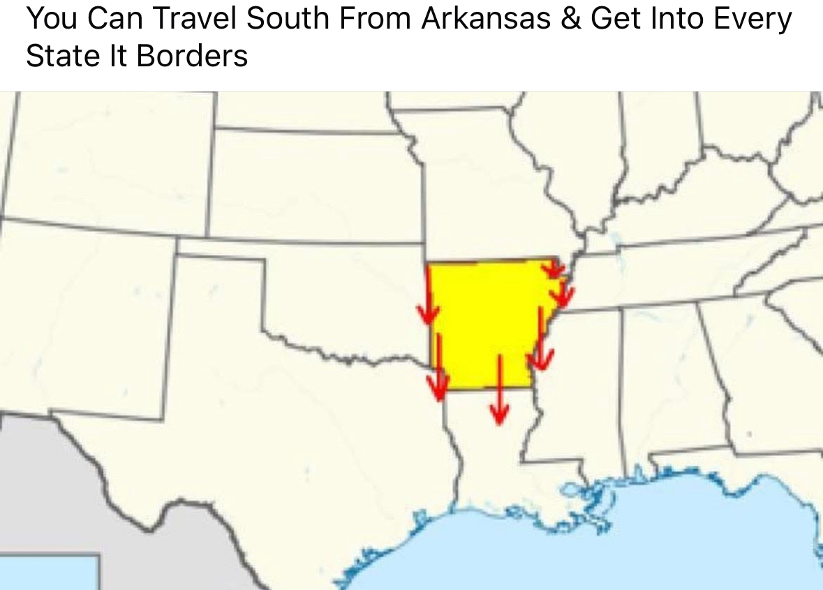 Wait, is Arkansas basically a diagonal line when you go south?