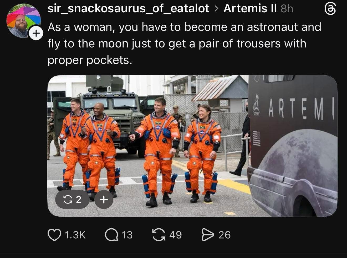 So you're saying I gotta go to space to get pants with actual pockets?