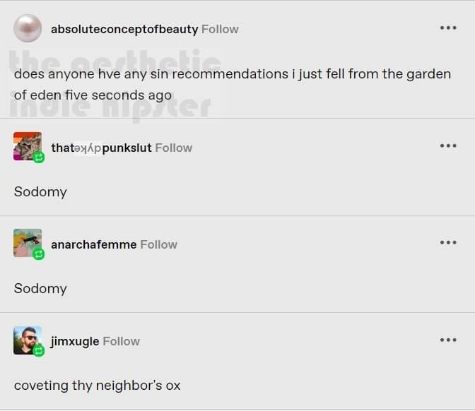 Me asking for sin recommendations and everyone immediately saying 'Sodomy'