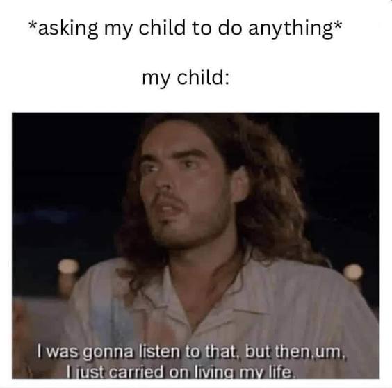 My kid when I ask them to do literally anything