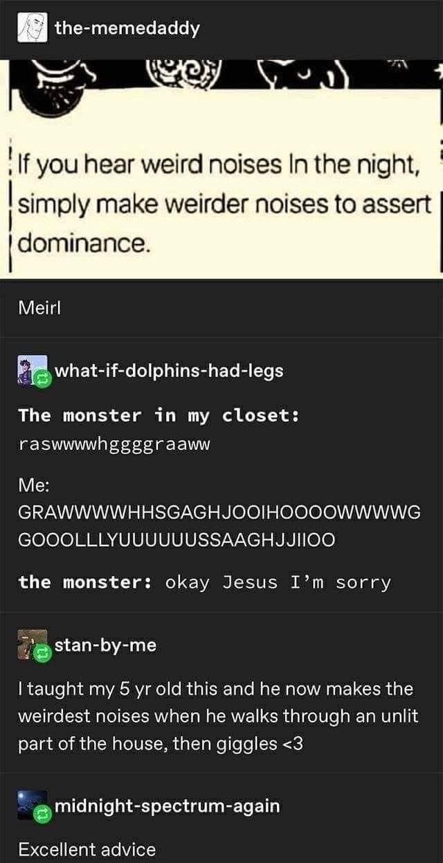 My strategy for dealing with monsters in the closet, apparently it works on my kid too.