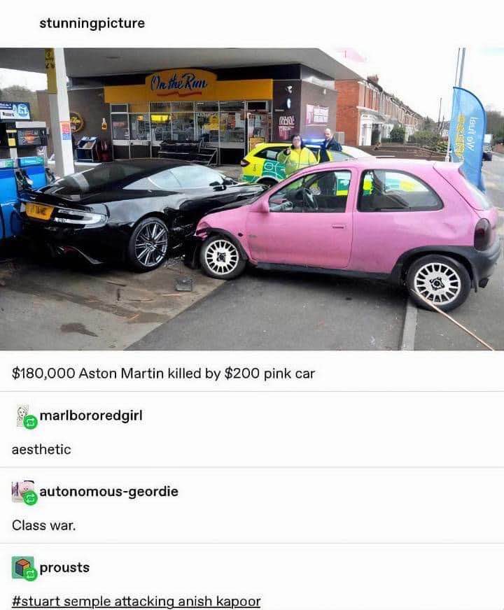 When your cheap car somehow takes down the expensive one. It's called budget efficiency.