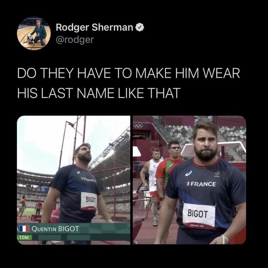 This athlete's last name is Bigot and it's displayed so prominently I can't even.