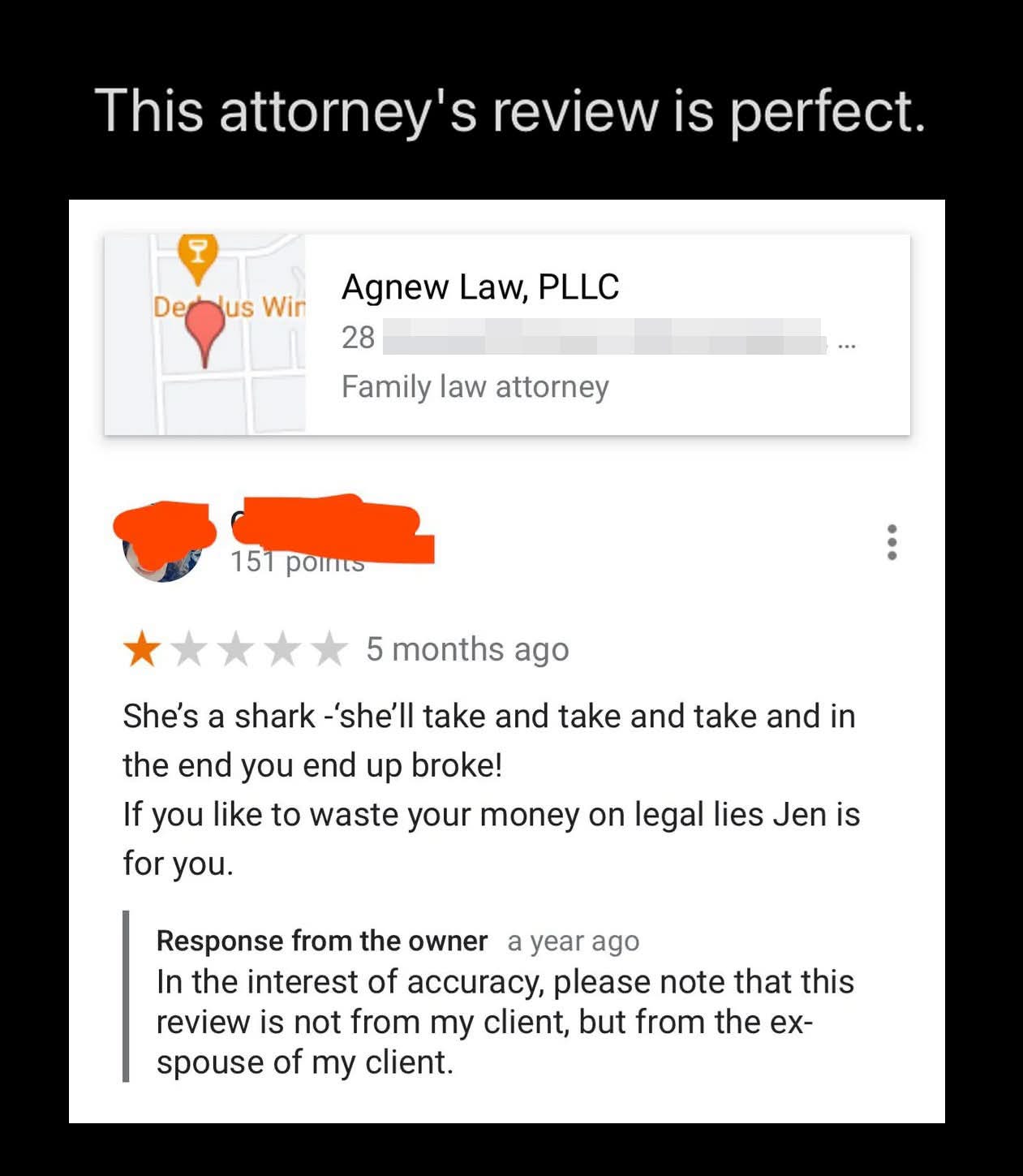 Lawyer response to a review from an ex-spouse is the ultimate mic drop