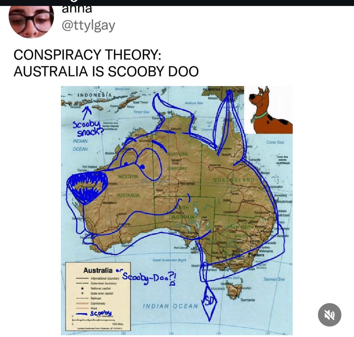 Wait, is Australia actually Scooby Doo? This map is blowing my mind.
