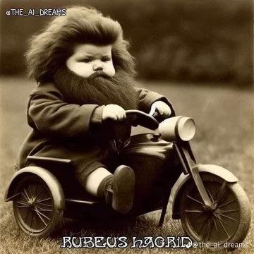 Little Rubeus Hagrid ready to ride out and deliver some mail.