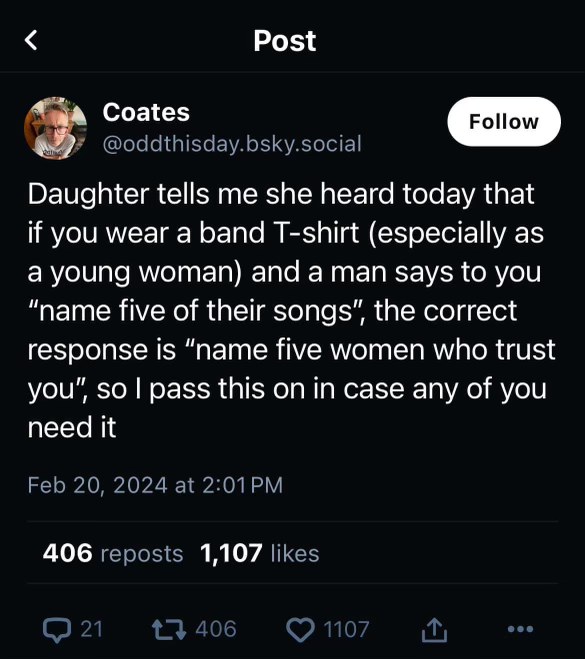 This is the ultimate comeback for anyone who asks you to name five songs from your band tee