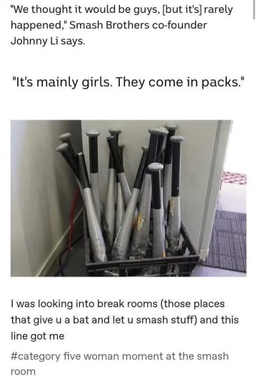 When you realize break rooms with bats are basically just girl gangs waiting to happen.