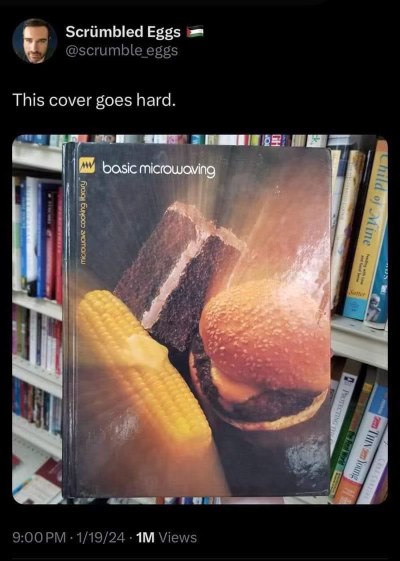 This cookbook cover looks like it should be promoting a heavy metal band, not microwave recipes.