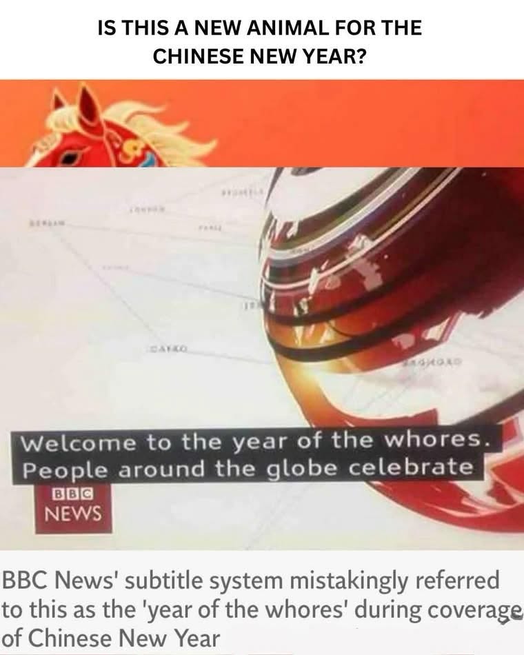 Welp, looks like the BBC subtitle system mixed up the Chinese New Year animal with something else entirely.