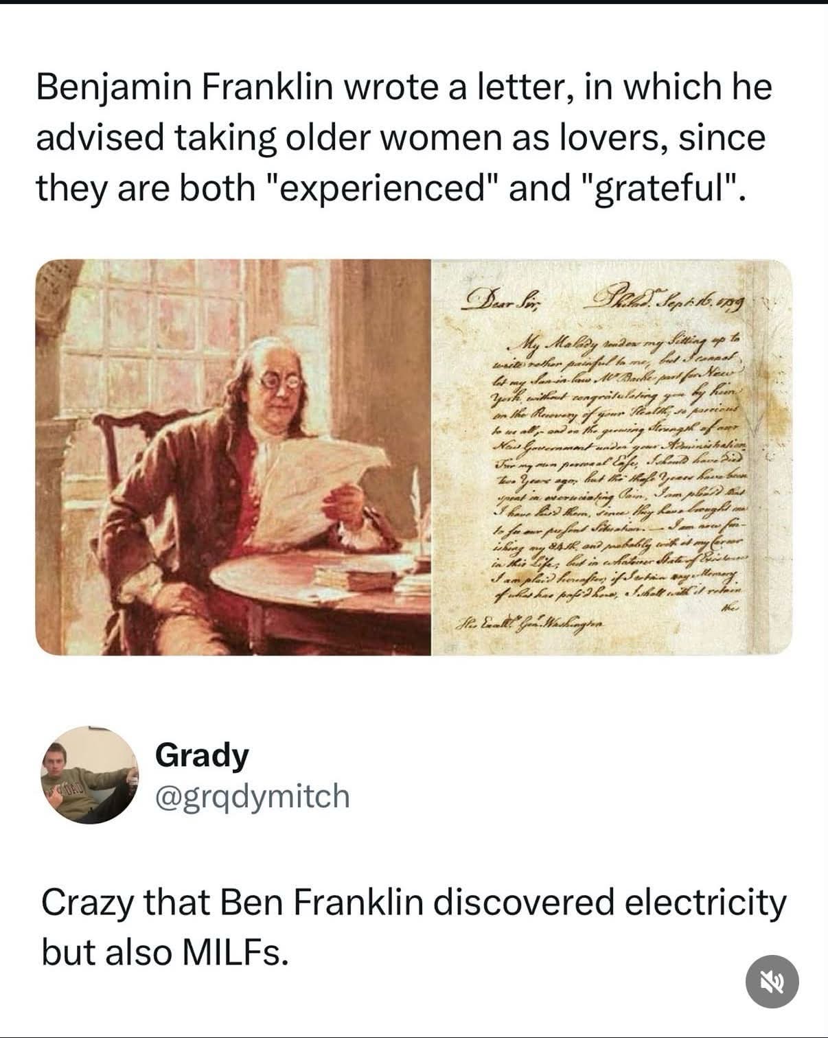 Ben Franklin really was ahead of his time, discovering electricity AND MILFs.