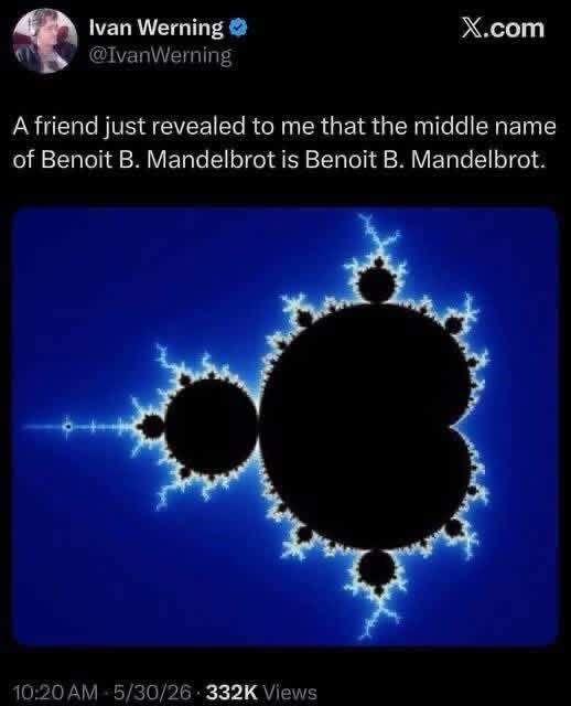 I can't stop laughing at the fact that Benoit B. Mandelbrot's middle name is just B.