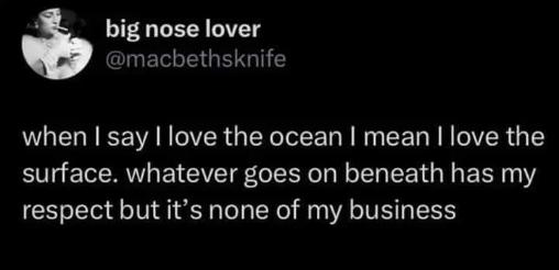 Me with the ocean: I like what I can see, the rest is a hard pass.