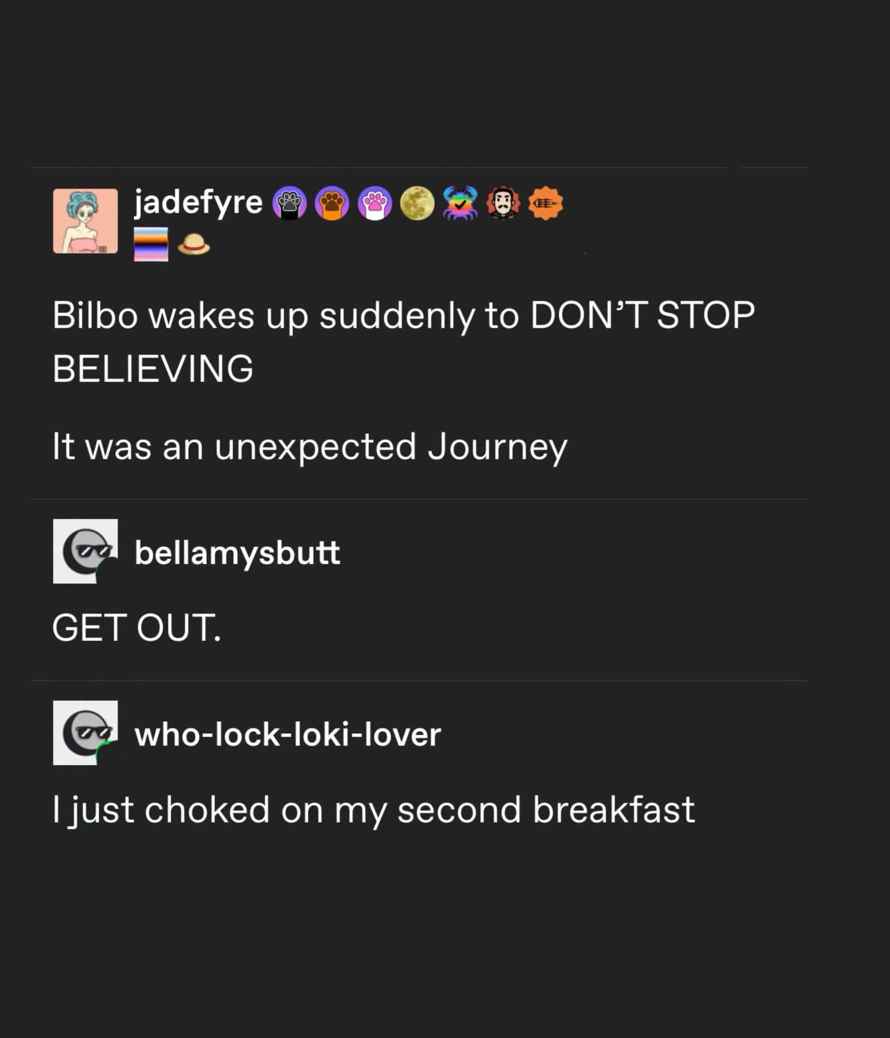 My brain at 3 AM mixing up Journey songs with Lord of the Rings plots
