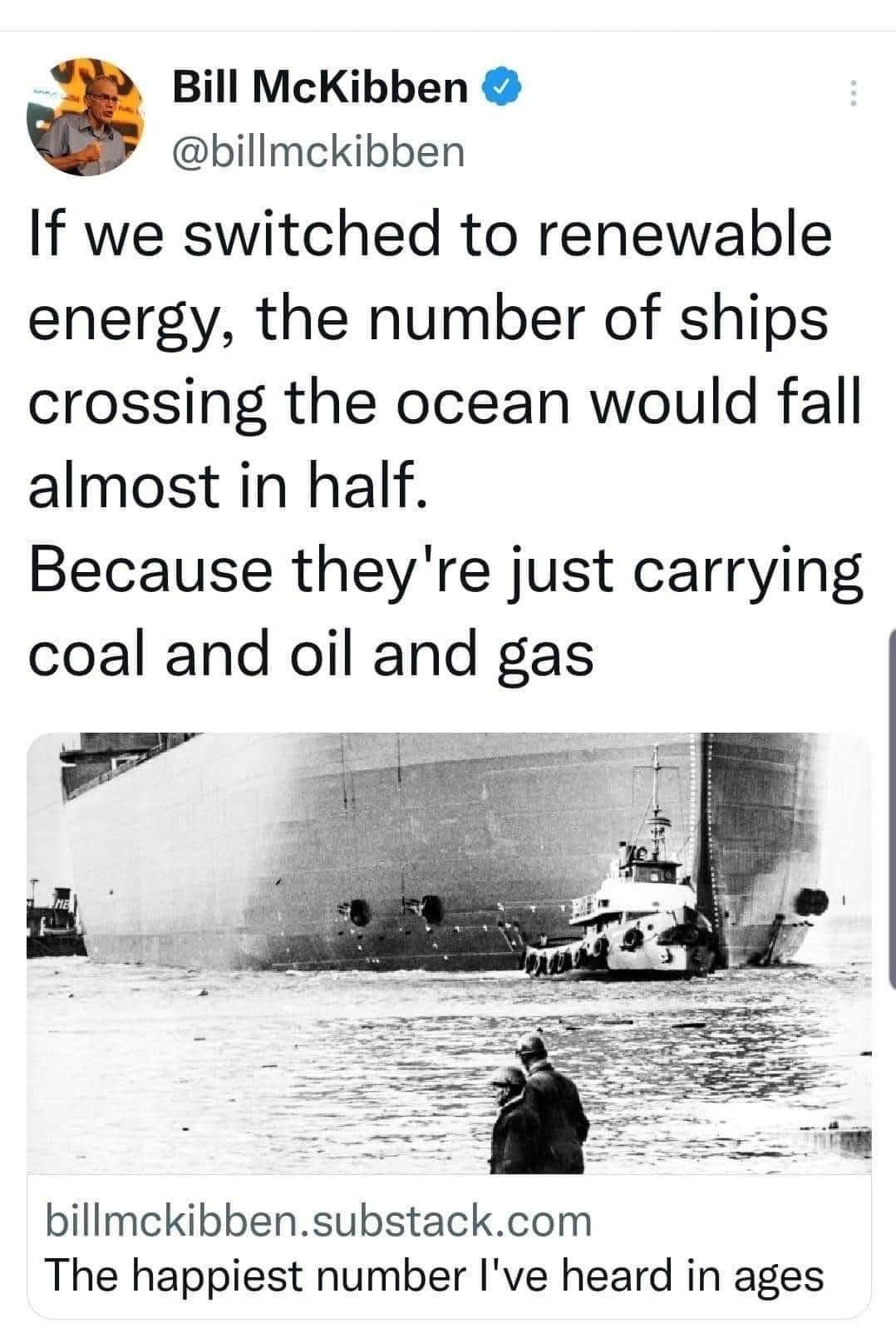 Imagine how empty the seas would be if we stopped shipping fossil fuels lol