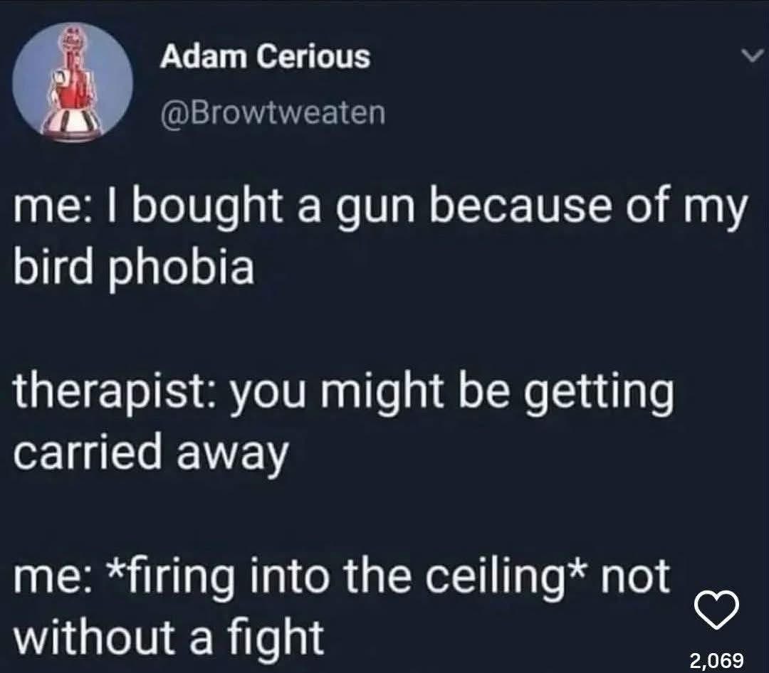My therapist thinks I'm overreacting to my bird phobia, but I'm ready for battle