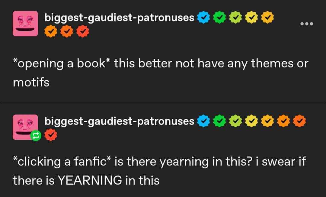 Me opening a book vs. me clicking a fanfic. The duality of wanting to avoid literary analysis but craving emotional angst lol