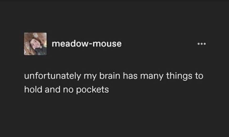 My brain is an overflowing hard drive with no external storage