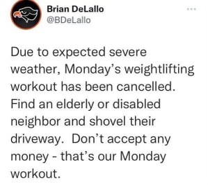 When the weather's too bad for the gym so you have to do manual labor instead