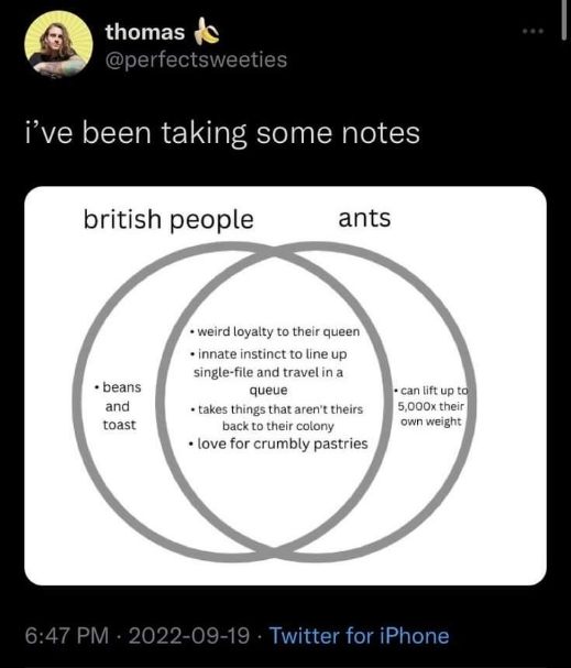 lol, British people and ants aren't that different, esp when it comes to lining up and loyalty.
