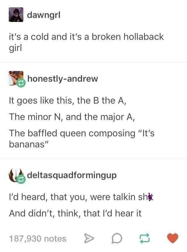 Someone reinterpreting Gwen Stefani's lyrics into music theory terms and then someone else just dropping a random insult. Classic internet.
