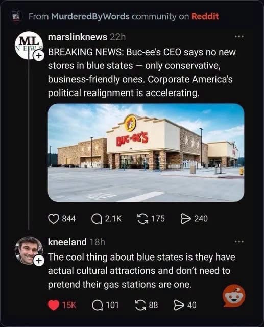 This Buc-ee's political stance has blue states rolling their eyes while saying they have *actual* attractions, not just gas stations lol.