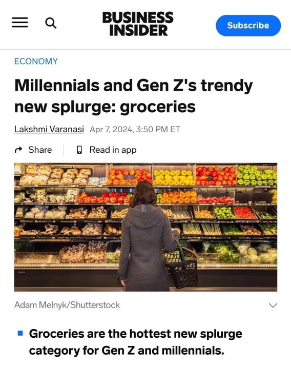 Wow, groceries are the new luxury item? Guess we're all balling out at Whole Foods now.