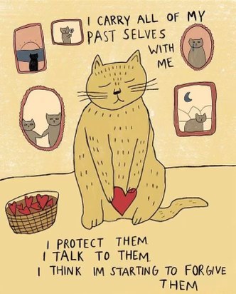 cat realizing it needs to accept its past selves, apparently
