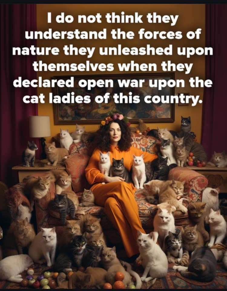 The cat ladies are coming for you, and they brought reinforcements.