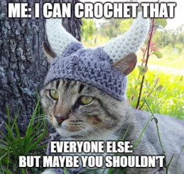 Me, convinced I can crochet anything, versus everyone else who knows better.