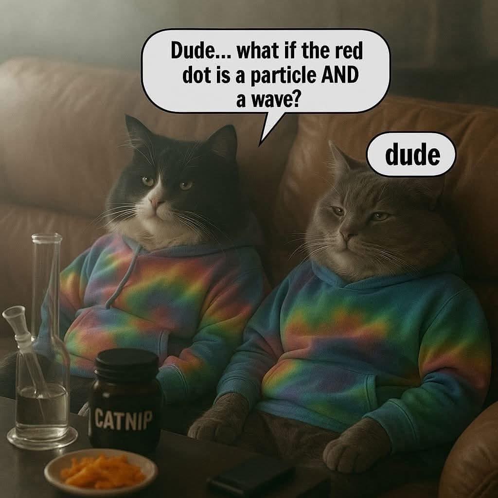 My cat after a puff of catnip contemplating quantum physics