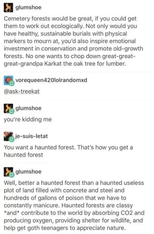When someone suggests a 'cemetery forest' and you're just like, 'yeah that's the whole point of a haunted forest'