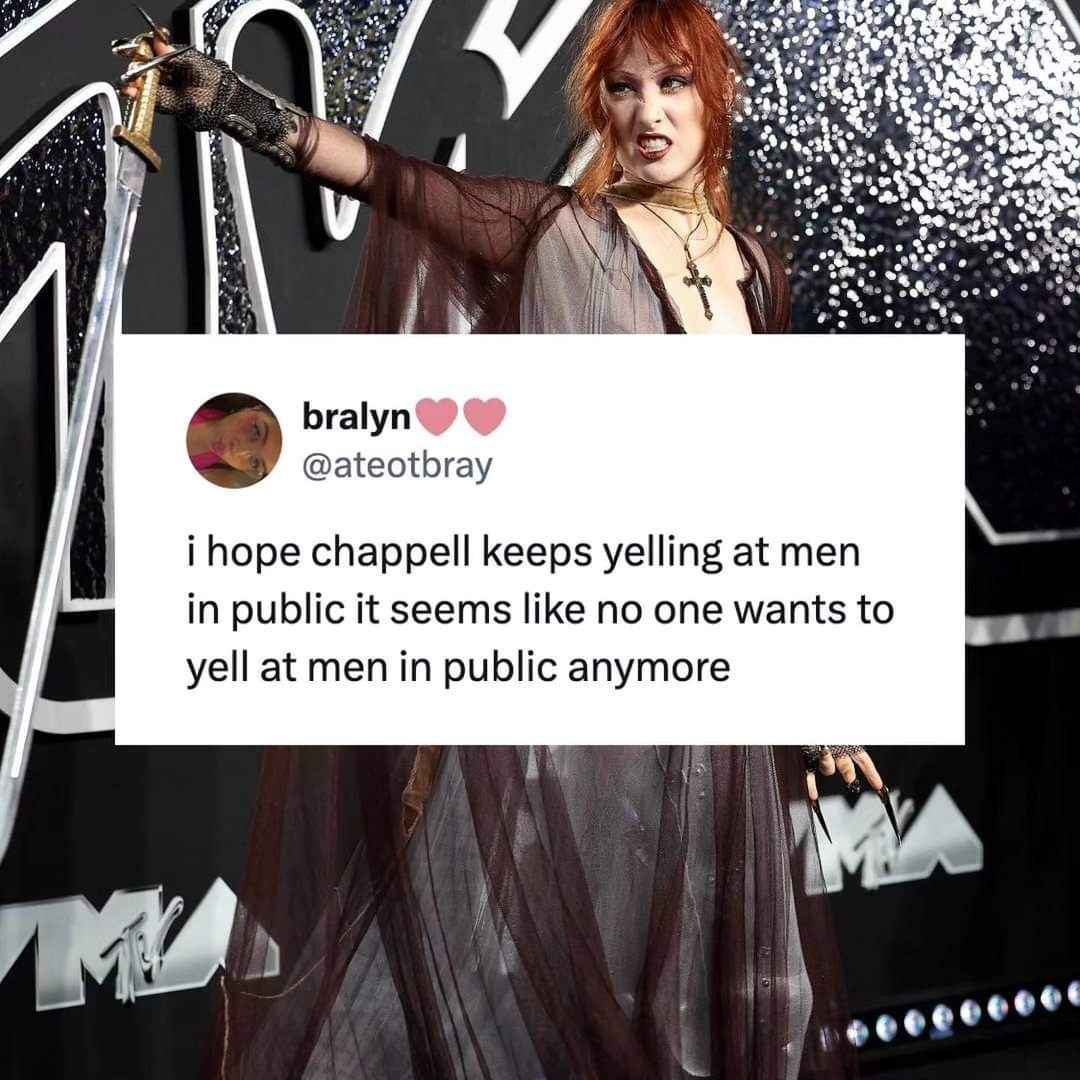 This tweet perfectly sums up how I feel about Chappell Roan yelling at men in public.