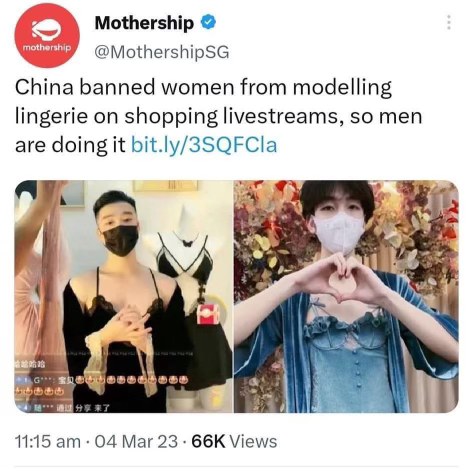 When they ban women from modeling lingerie, so the men just... take over.