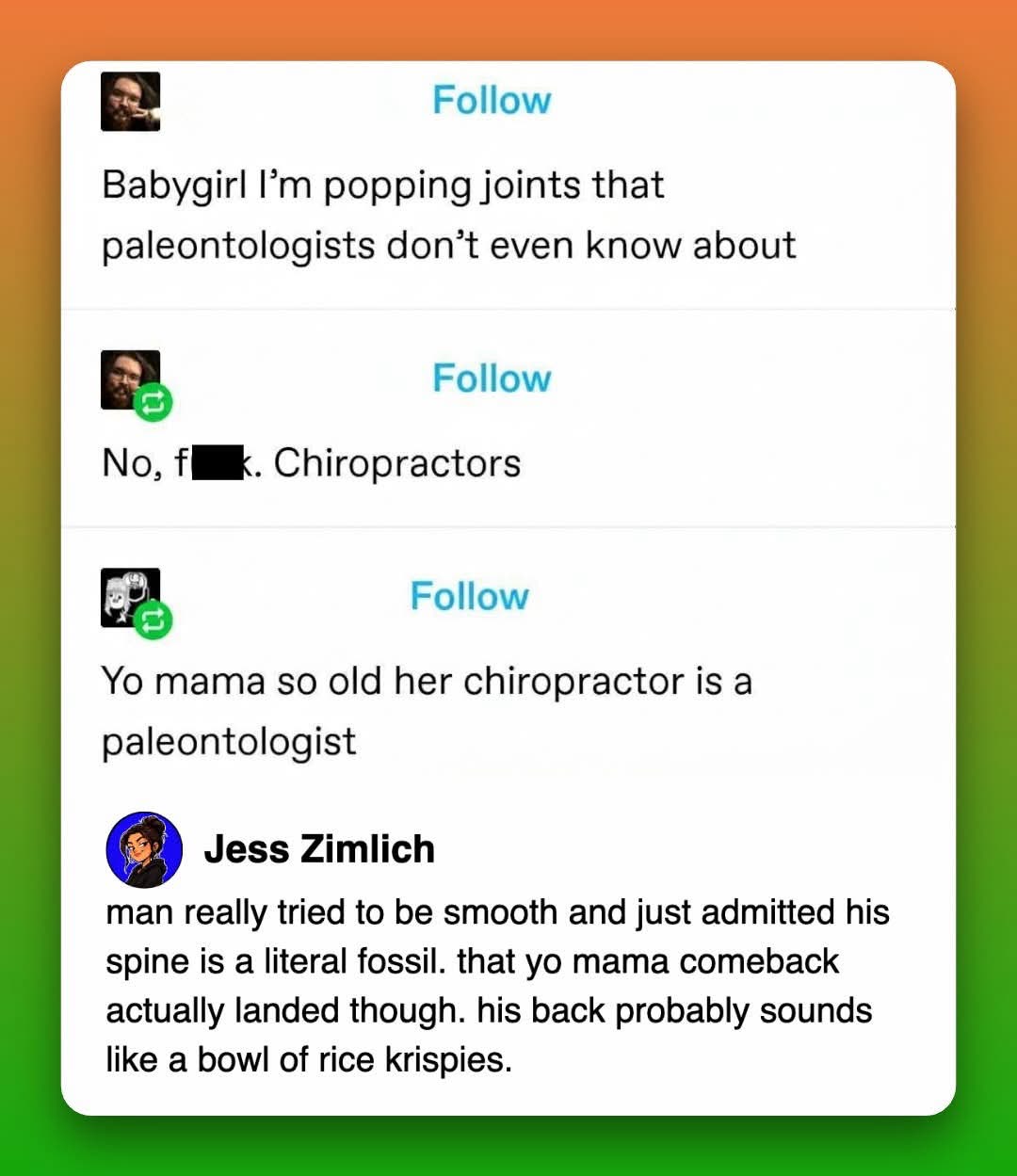 Dude tried to flex about his bone popping and ended up calling himself ancient.