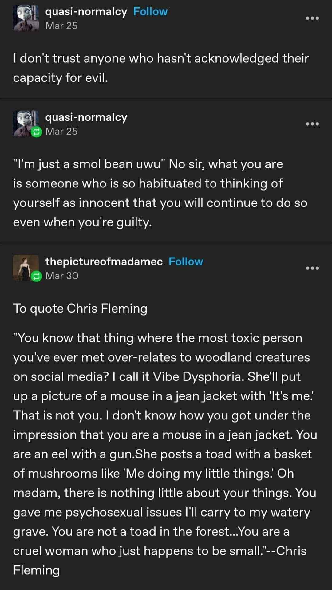 This Chris Fleming quote about people who over-relate to woodland creatures on social media is sending me