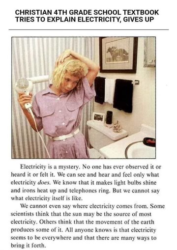 This textbook is trying to explain electricity and it's just... giving up and it's hilarious