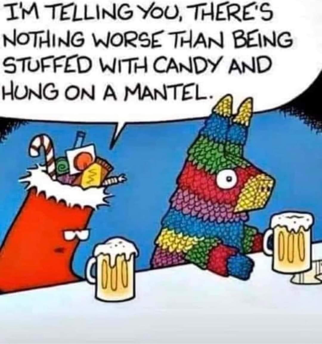 When you and your Christmas stocking are both being used as decorations stuffed with way too much stuff